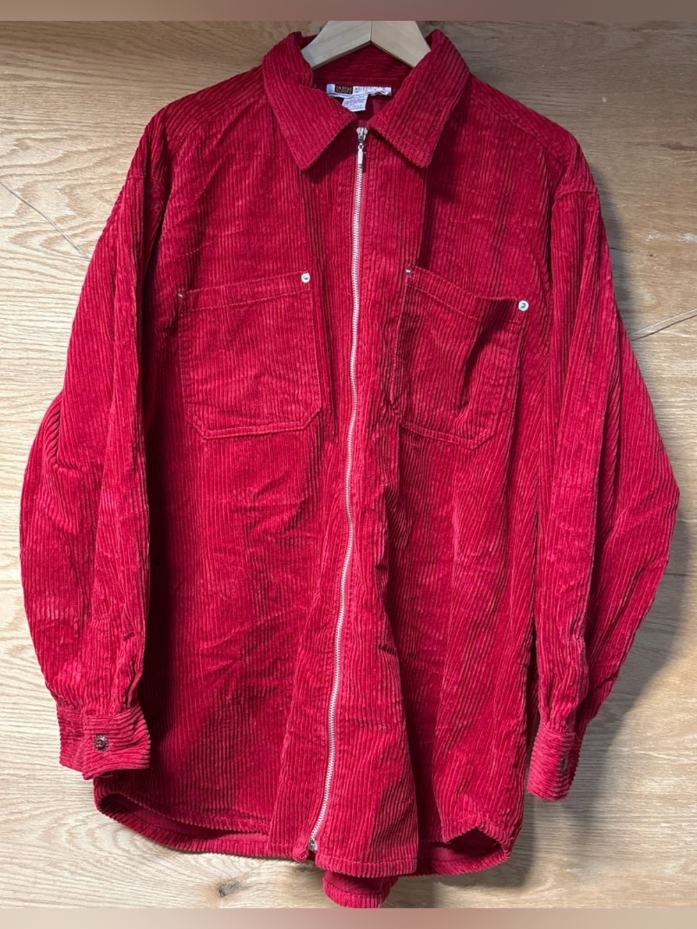 Faded Glory Vintage 90s Red Corduroy Zip Front Shirt Jacket